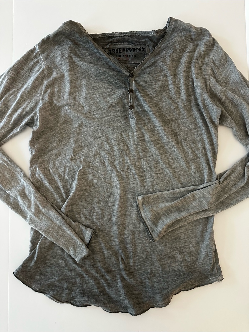Y2K True Prodigy Men's Henley Shirt Large Gray Long Sleeves Cotton Blend Casual